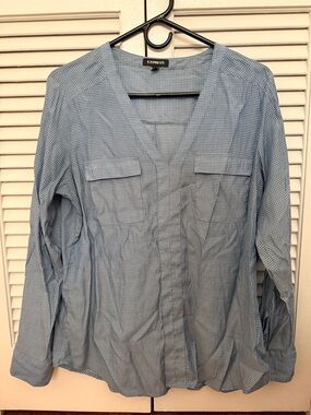 Express Light Blue Micro-Check Shirt Jacket